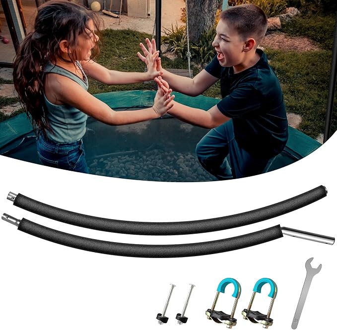 1PCS Trampoline Curved Pole, Universal Trampoline Replacement Enclosure Pole to Fit 8-16FT Curved Pole Trampoline Frame, Includes Foam Sleeve and Hardware with 2 Installation Options