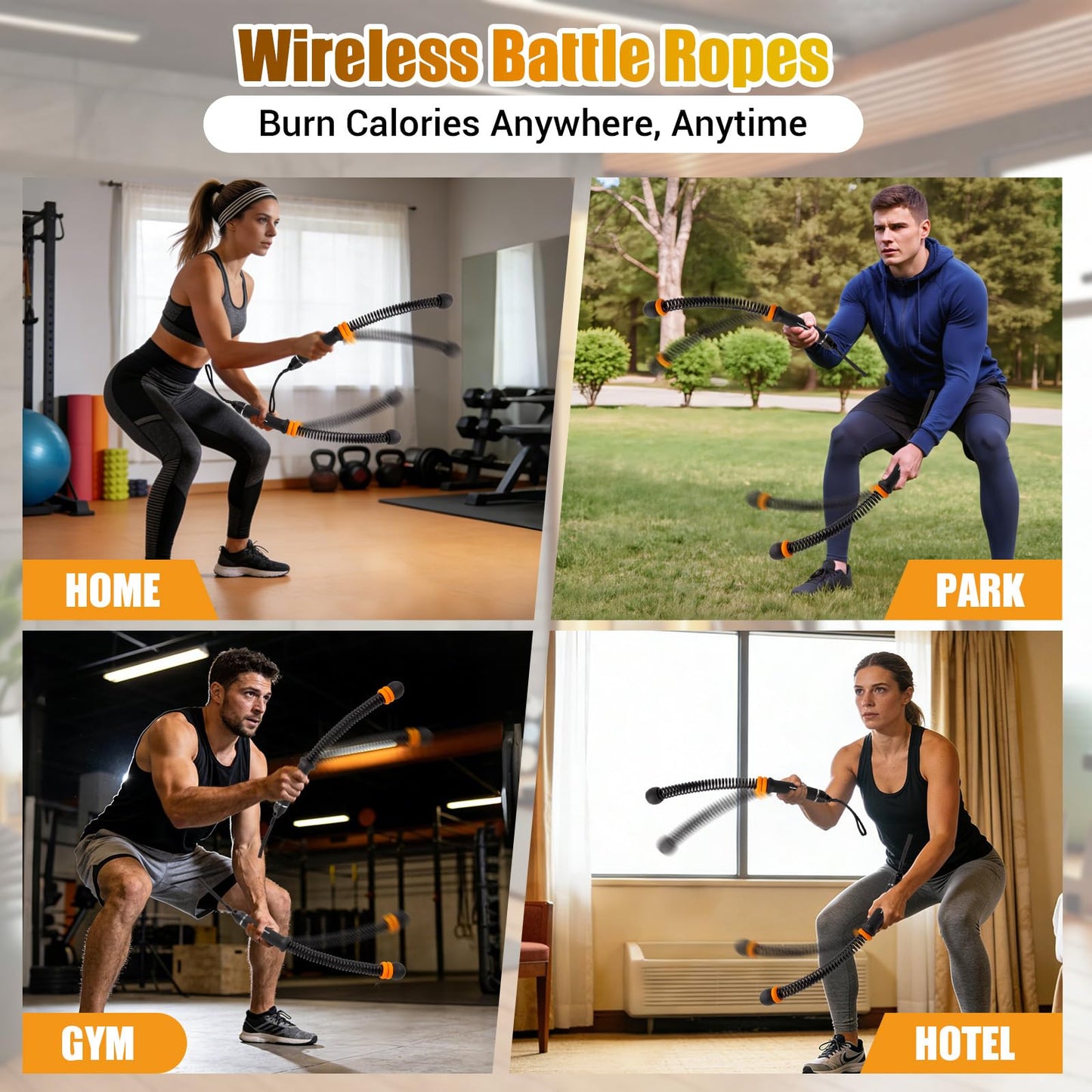 Portable Ropeless Battle Rope, Adjustable Cordless Battle Rope for Home Gym