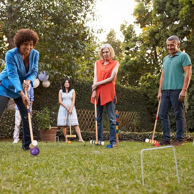 6 Player Croquet Set for Adults and Kids Croquet Lawn Game Kit with Wooden Stand for Backyard Lawn Yard Outdoor Games(28 Inch)