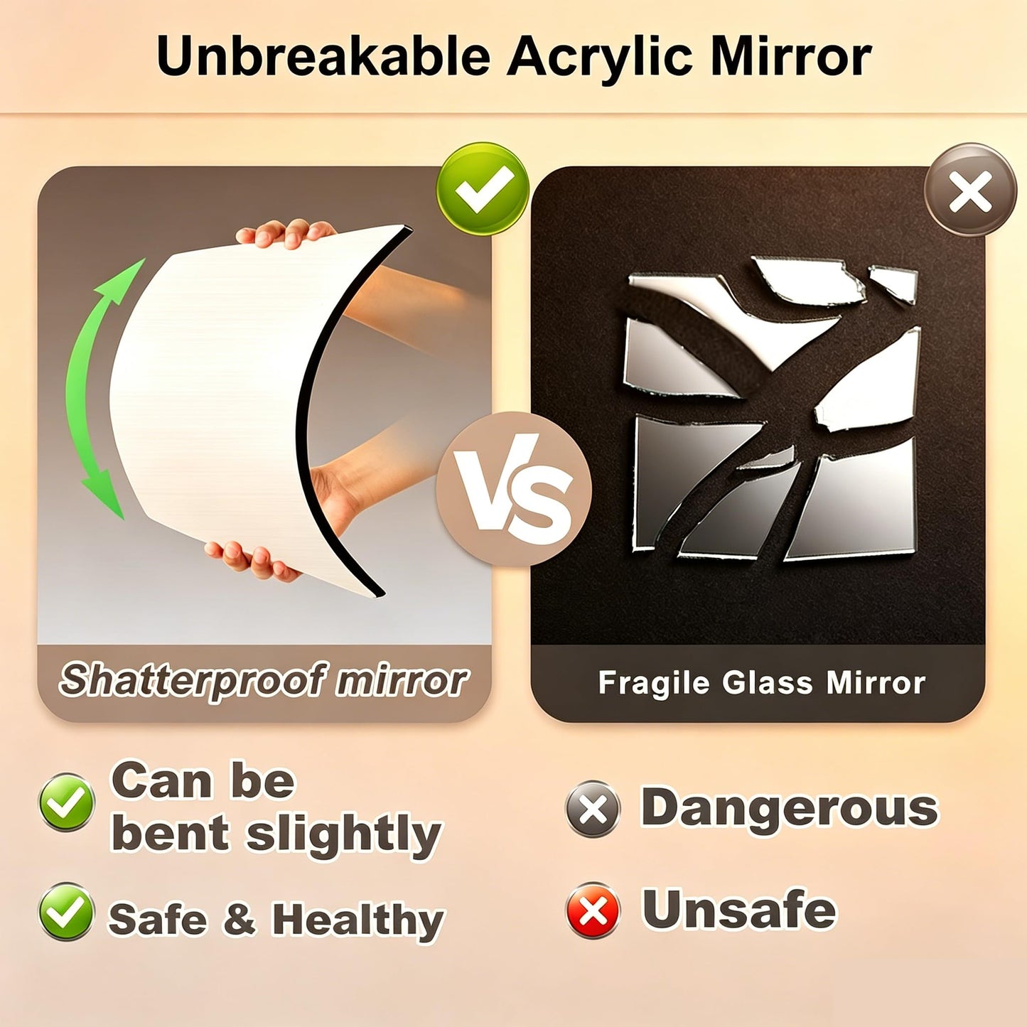 SAFEE MRROR Foldable Full Length Travel Mirror, (48in x 12in) Portable Shatterproof Hanging