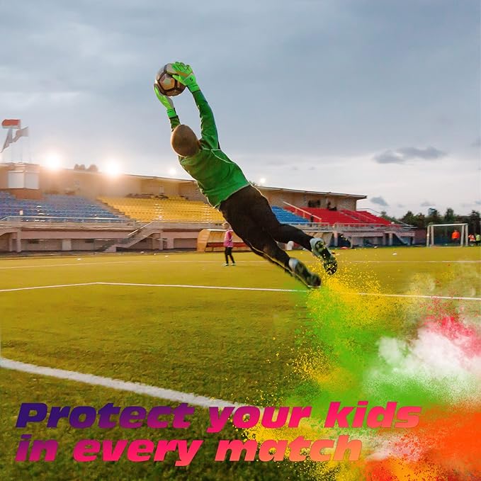 Sportout Kids Goalkeeper Gloves, Soccer Gloves with Double Wrist Protection and Non-Slip Wear Resistant Latex Material to Give Protection to Prevent Injuries