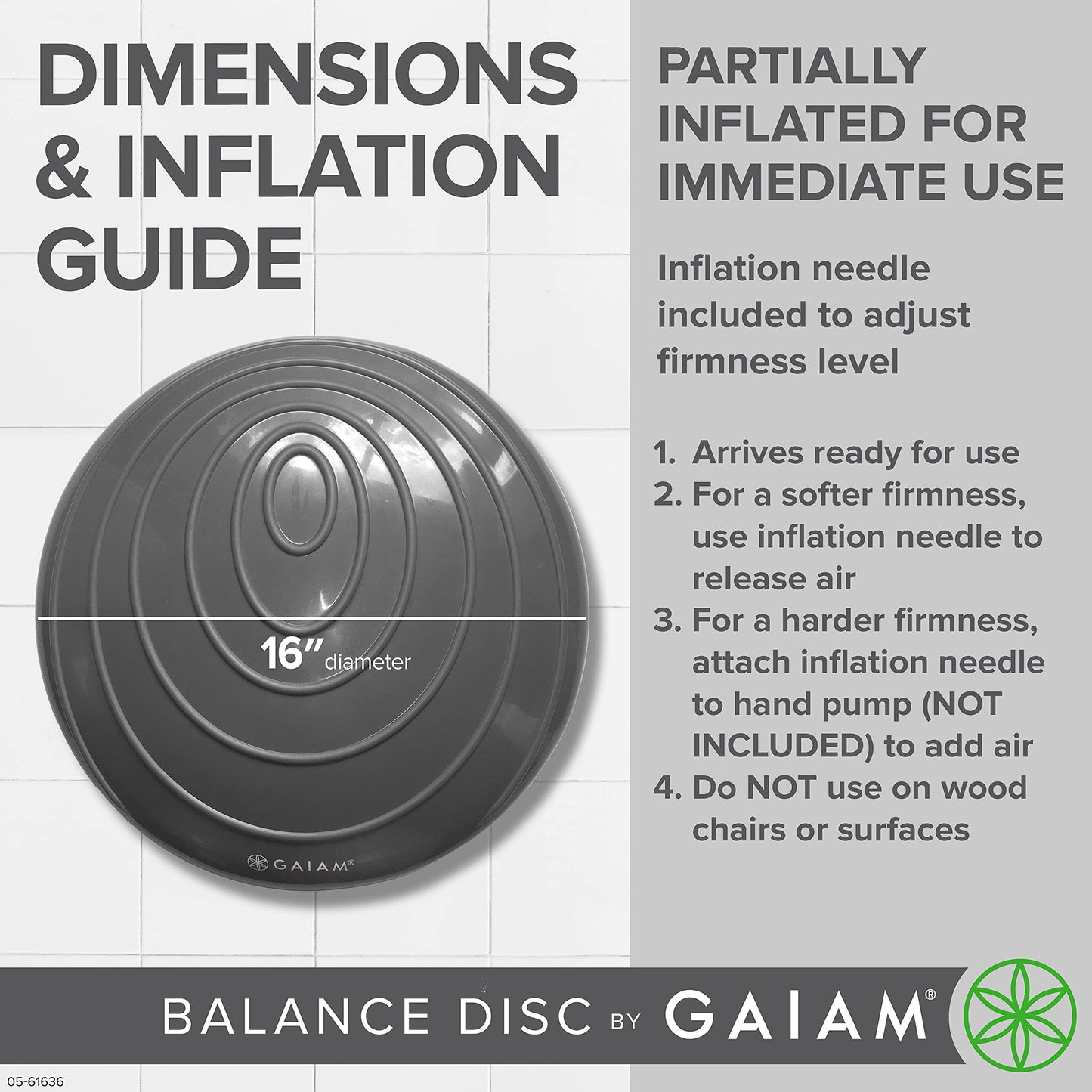 Gaiam Balance Disc Wobble Cushion, 16", Core Stability Seat (Black)
