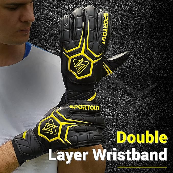 Sportout Goalie Gloves, Goalkeeper Gloves with Finger Protection, Breathable Soccer Goalie Gloves, 4mm Latex, for Kids Youth and Adult