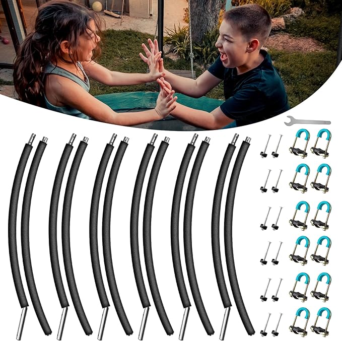 6PCS Trampoline Replacement Curved Pole, Universal Trampoline Enclosure Pole Fits for 8-16FT Curved Pole Trampoline Frame, Replacement Poles Include Foam Sleeve & Hardware for 2 Installation Ways