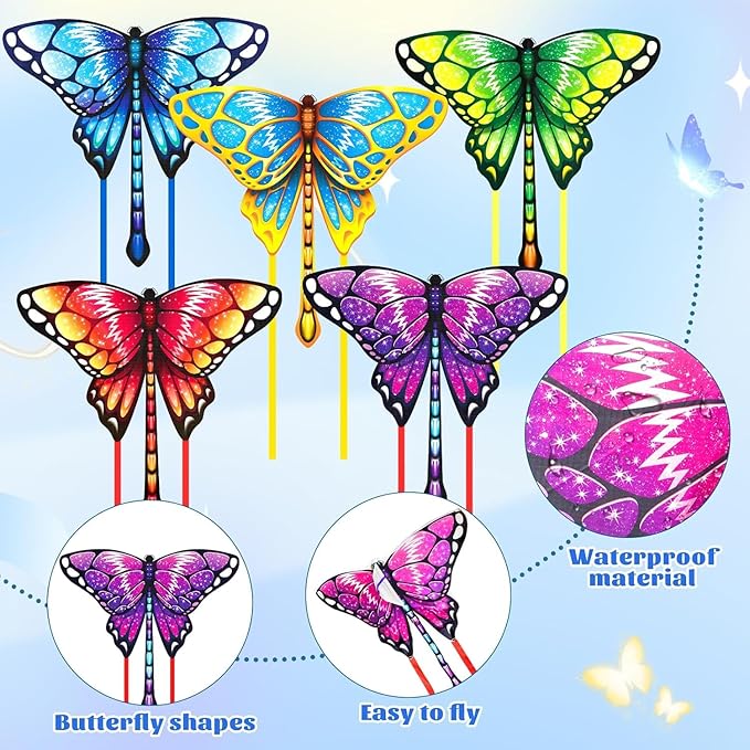 5 Pack Kites for Kids & Adults, Rainbow Butterfly Kite Delta Kites for Kids Age 4-8 8-12, Easy to Fly for Beginners, Easy to Assembled Colorful Kite for Beach Outdoor Toy Games & Family Trip