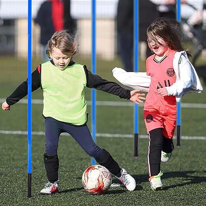 6 Pcs 5FT Agility Training Poles for Soccer,Basketball,Football,Dog,Horse Training-Adjustable Speed and Agility Training Equipment Sports Training Sticks with Ground Spring Nails and Storage Bag(Blue)