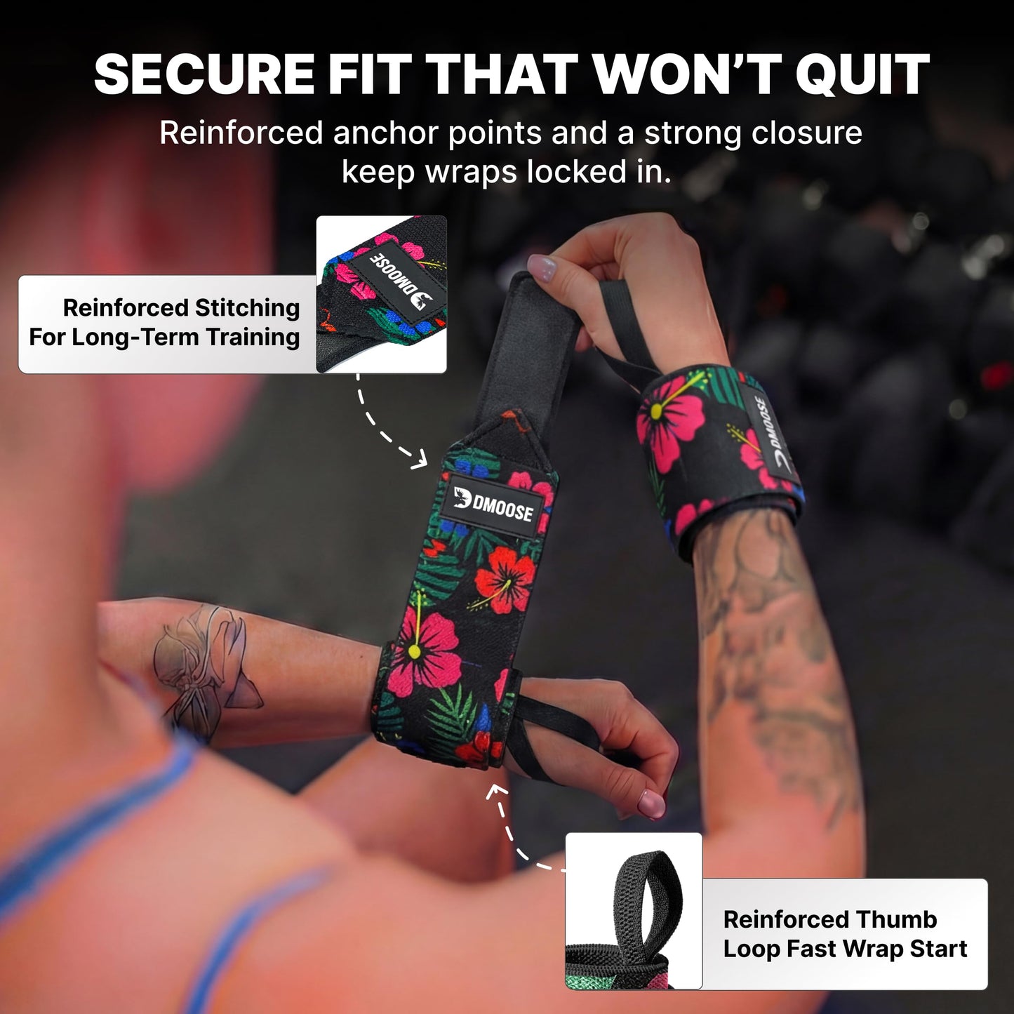 DMoose Wrist Wraps (IPL Approved), Avoid Injury and Maximize Grip with Thumb Loop, 18" or 12" Gym