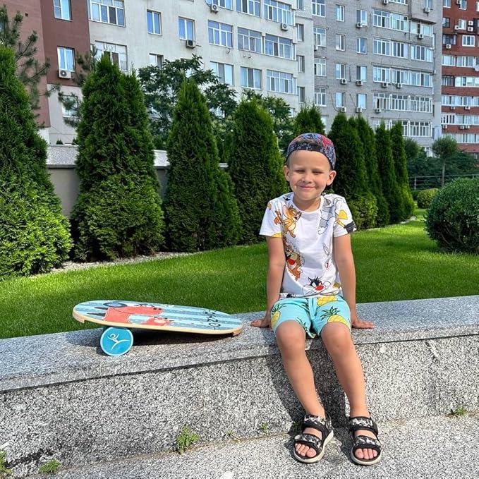 Kids Balance Board with Roller ??Wooden Trainer for Children ??Fun Indoor Core Strength Game ??Improves Balance & Coordination ??Multiple Designs