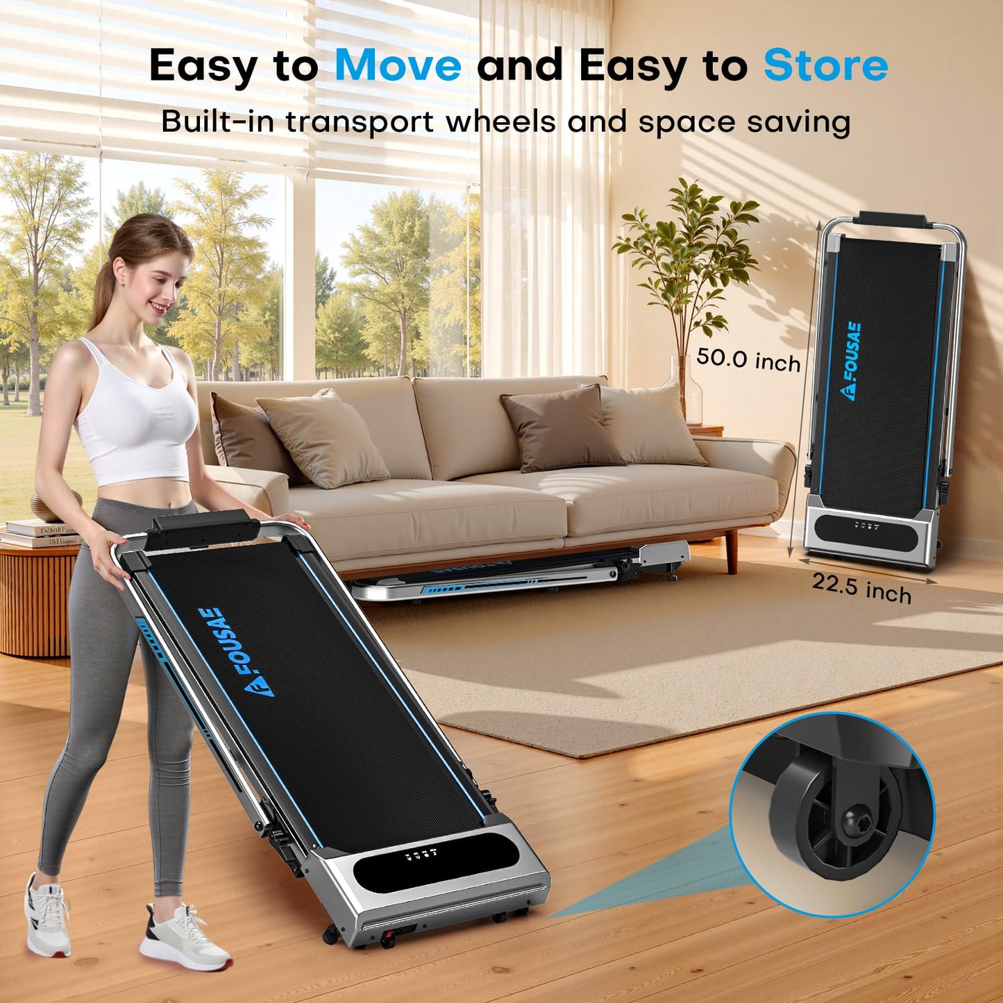 FOUSAE 5 in 1 Foldable Treadmill, 7.5 MPH Treadmills for Home with App Compatible, Treadmill with