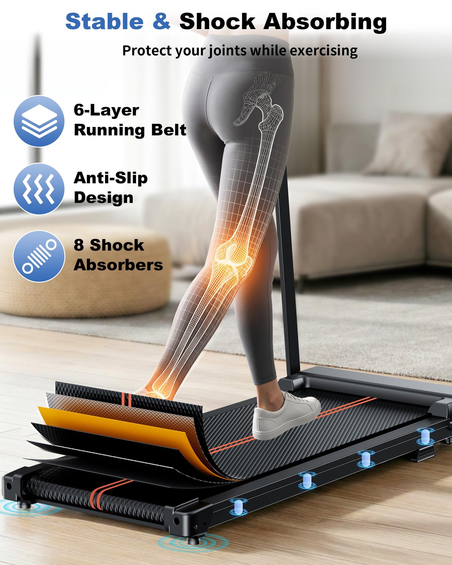 Treadmills for Home Walking Pad - Foldable Treadmill Under Desk with Handle Bar 0.6-6.2 MPH