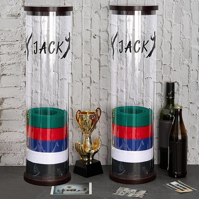 Tatuo 20 Belts Acrylic Karate Belt Display Rack with 6 Sheets Stickers Martial Arts Belt Display Holder Taekwondo Belt Display for Adults Karate Belt Holder Gifts Cylinder Belt Display