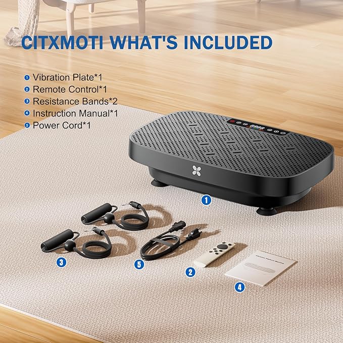 Vibration Plate Exercise Machine, Vibration Plate for Lymphatic Drainage & Body Toning, Whole Body Vibration Plate Platform with Bluetooth, Ultra-Quiet Home Gym Equipment, Resistance Bands