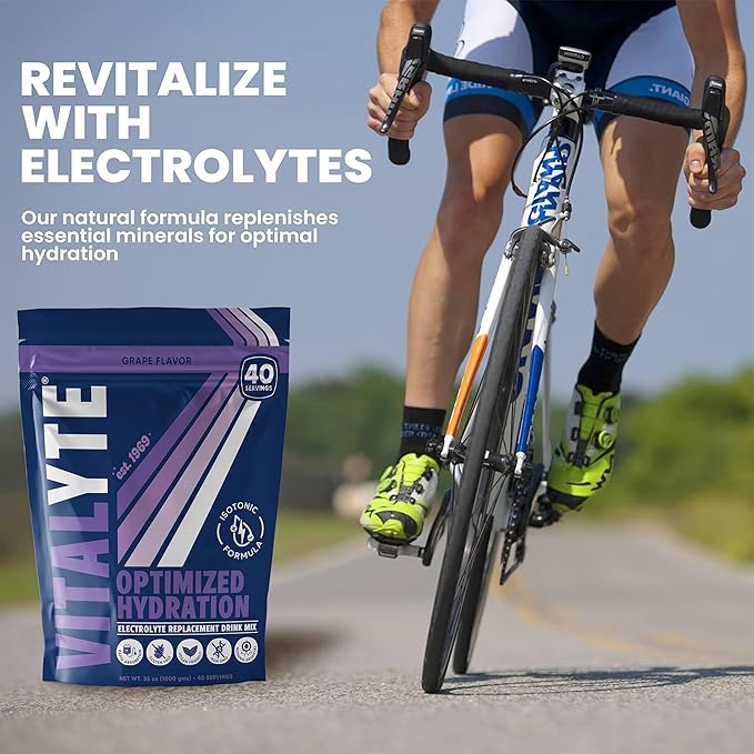 Vitalyte Electrolyte Powder Drink Mix, Isotonic Electrolyte Hydration Mix, Gluten Free Post Workout Powder Mix, Pack of 1, 35 oz., Grape Flavor