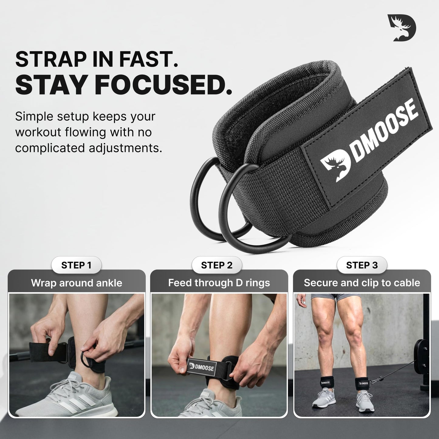 DMoose Ankle Strap for Cable Machine Attachments - Gym Ankle Cuff for Kickbacks, Glute Workouts