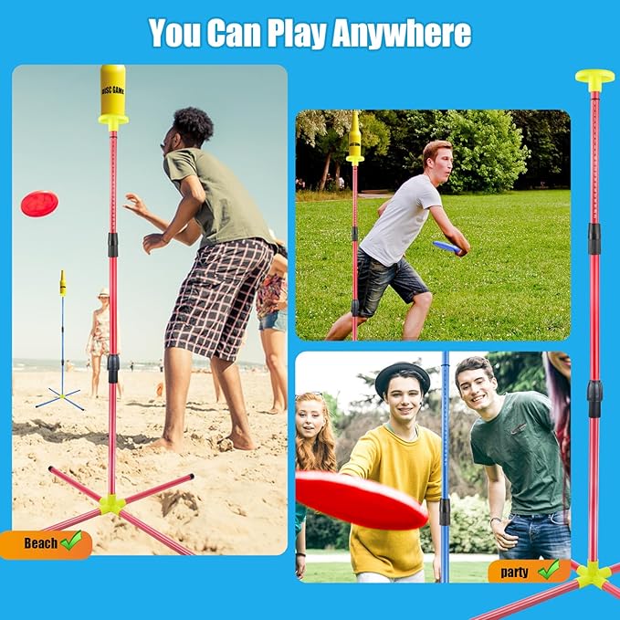 Eastgoing Outdoor Flying Disc Game Set, Bottle Game with Height Adjustment Button und Score Tracker, Outdoor Polish Horseshoes Game Set for Lawn, Backyard, Park, Camping,Beach Game