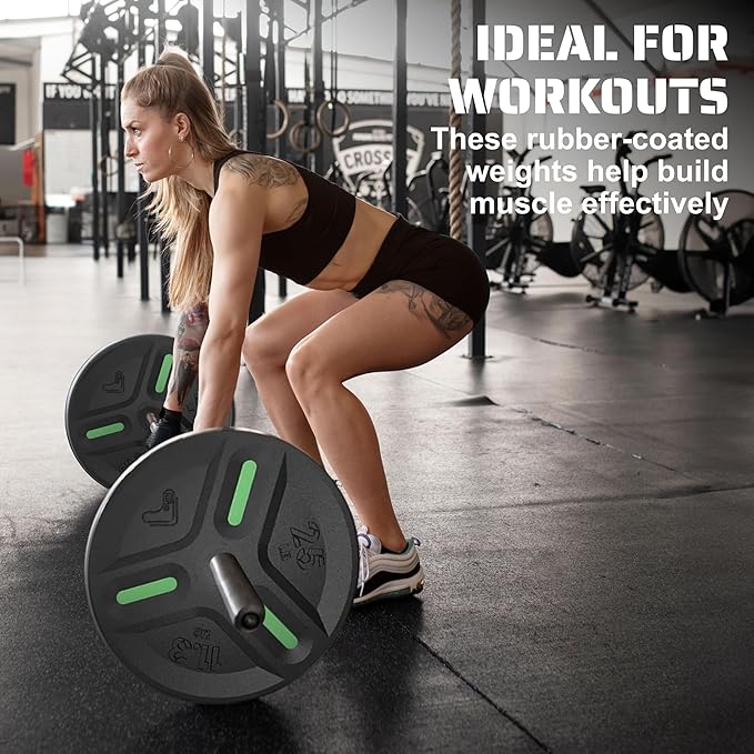 Cast Iron Plate Weights by Tribe WOD- Gym Weights for Men and Women, Cast Iron Plate Weights 1 of 2, Rubber and Steel Weights for Lifting (1 Plate)