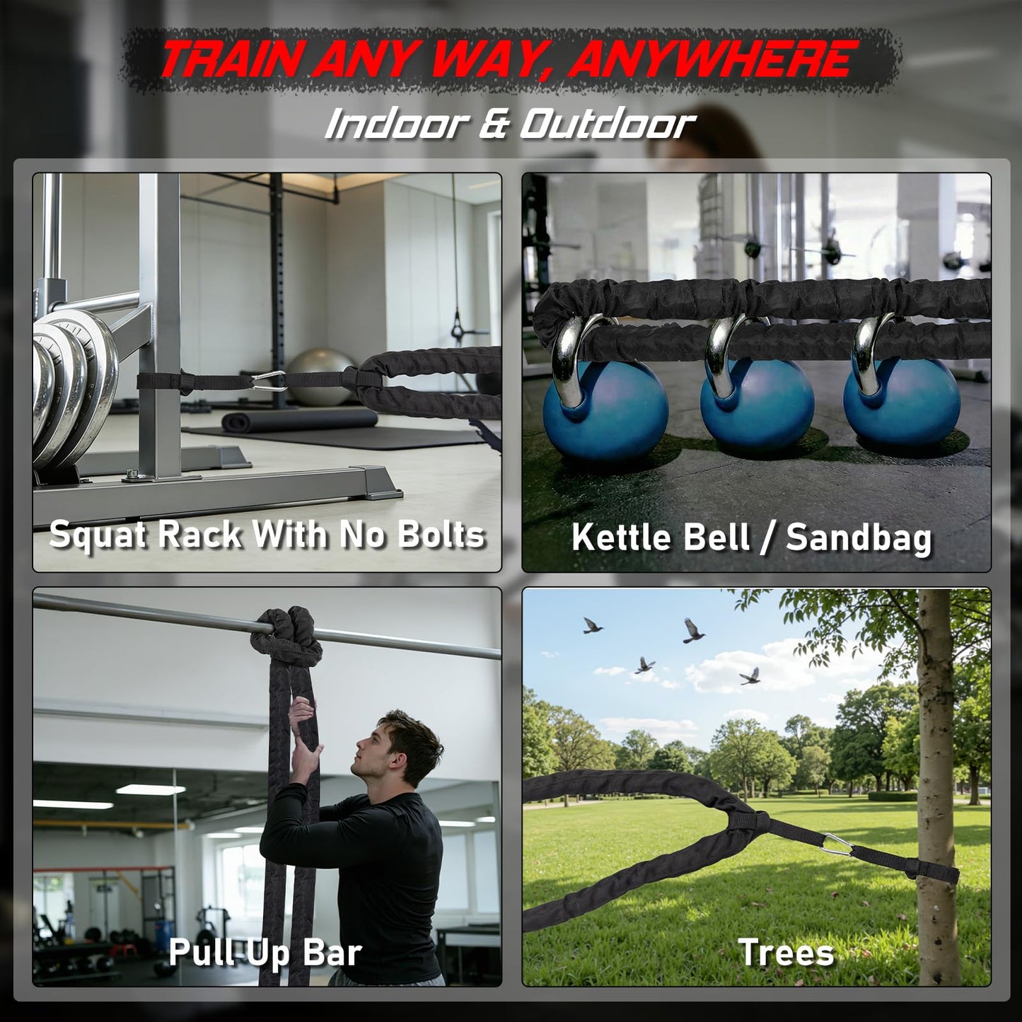Battle Rope For Home Gym Workout - 1.26 Inch 30ft Heavy Weighted Training Exercise Ropes Fitness