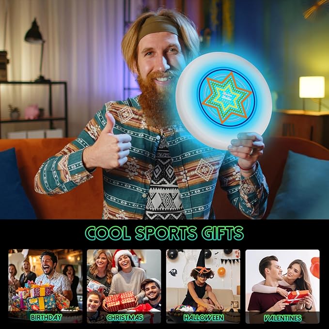 49LEDs Flying Disc with 16 Million Color RGB, 3 Modes+Rechargeable+Waterproof+175g, Cool Sports and Outdoors for Parks/Camping/Beach/Backyards,Easter & Birthday Gifts for Teens/Kids/Adults