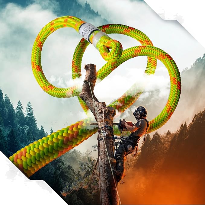 Pelican Rope Arborist Rope 11.8mm x 120Ft, USA Made High-Strength 24-Strands Static Climbing Rope - 5,400 lb Strength for Tree Climbing, Pulling, Outdoors & Swing - Red, Tight Spliced Eye
