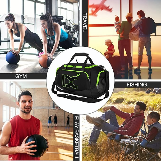 Sports Gym Bag,INOXTO Travel Duffel Bag with Dry Wet Pocket And Shoe CompartmentFor Women and Men,40L/55L Fitness Waterproof Weekender Bag For Swim Sports Travel Working Out (Black green, 40L)