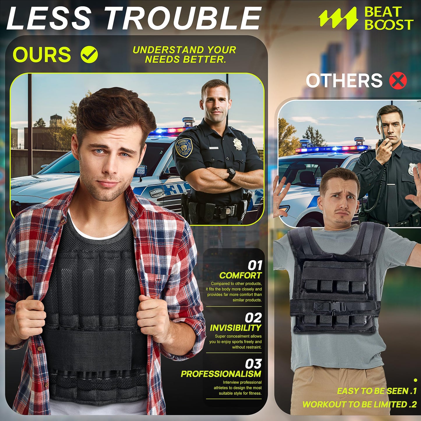 BeatBoost Weighted Vest 40LB Adjustable Body Vest Set for Men & Women