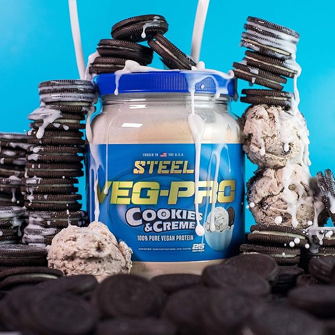 Steel Supplements Veg-PRO | Vegan Protein Powder, Cookies and Creme | 25 Servings (1.65lbs) | Protein Powder with BCAA Amino Acid | Non GMO | Non Dairy | Low Carb Formula