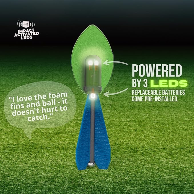 LIGHTRO - Foam Glow in The Dark Football - Super Bright - Smart LEDs - Batteries Included - Football Game for Kids 8 9 10 11 12 - A Perfect Birthday and Summer Gift