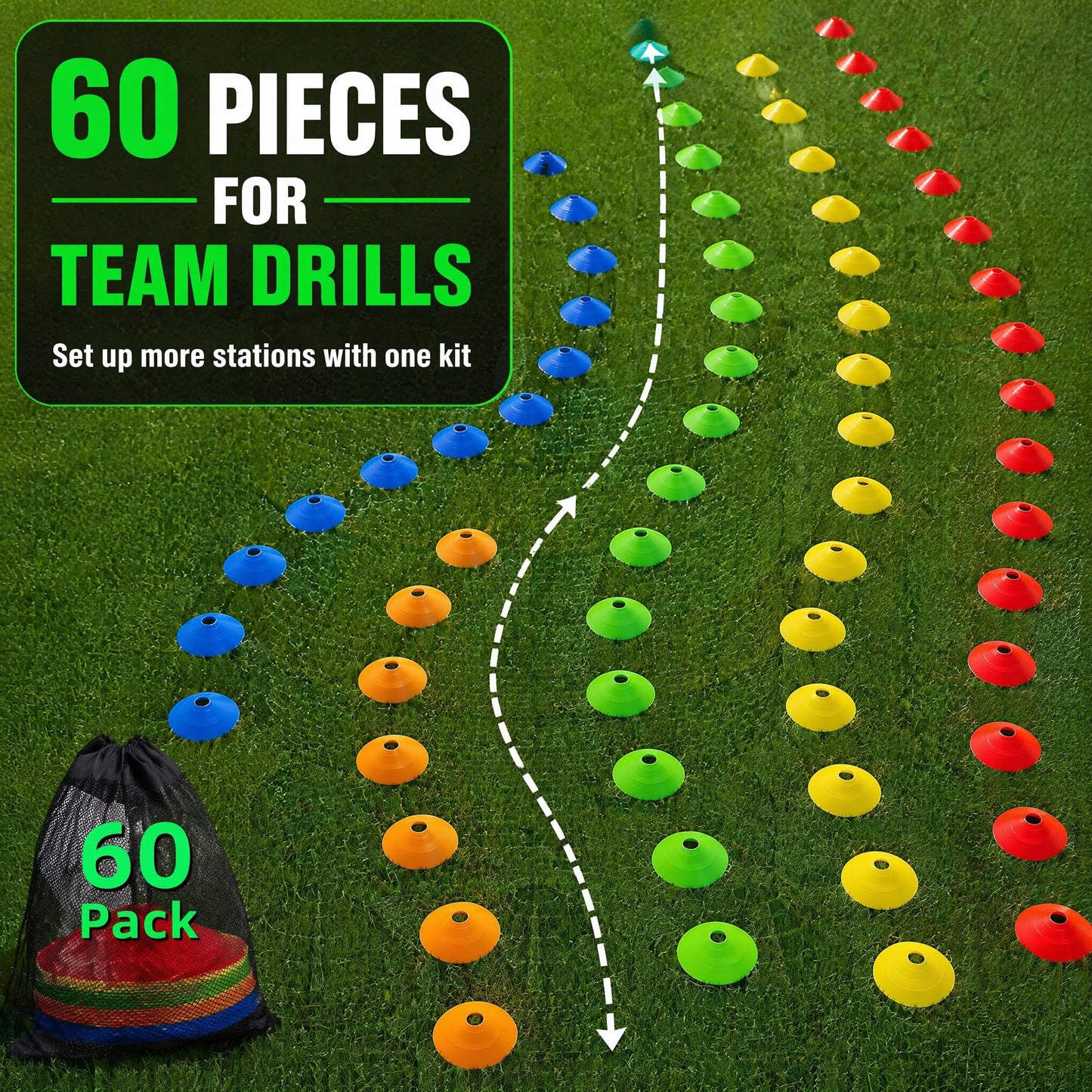 60 Pack Agile Soccer Cones with Portable Bags & Brackets,Sports Cones,cones for sports