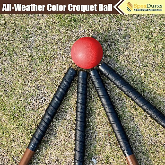 35’’ Six Player Croquet Game, Croquette Set with Premium Wooden Mallets/Colored Balls/Wickets/Stakes/Carrying Bag, Classic Outdoor Backyard Lawn Games for Teens Adults Family
