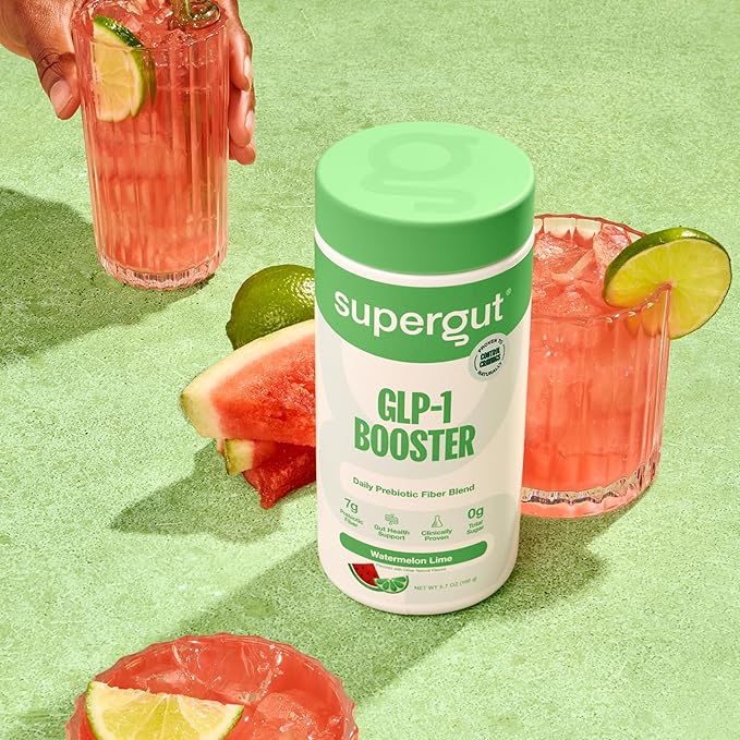 Supergut Gut Healthy Flavored GLP-1 Booster, Watermelon Lime - High Fiber GLP-1 Supplement Powder for Women & Men - Sugar-Free Drink Mix for Gut Health & Digestive Support (18 Servings)