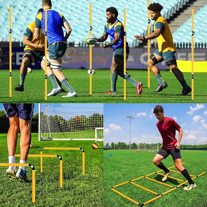 TOBWOLF 6PCS 6FT Adjustable Soccer Agility Training Poles, Detachable Sports Training Speed Sticks, Slalom Training Agility Pole Set, Outdoor Speed & Agility Turf Training Poles for Soccer Drills