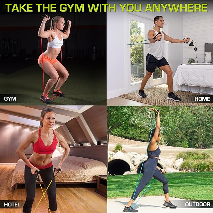 ProsourceFit Single Stackable Resistance Bands with Door Anchor and Exercise Guide, 5-8 LB, Heavy Duty Fitness Tube for Full-Body Exercises and Home Workouts, Green