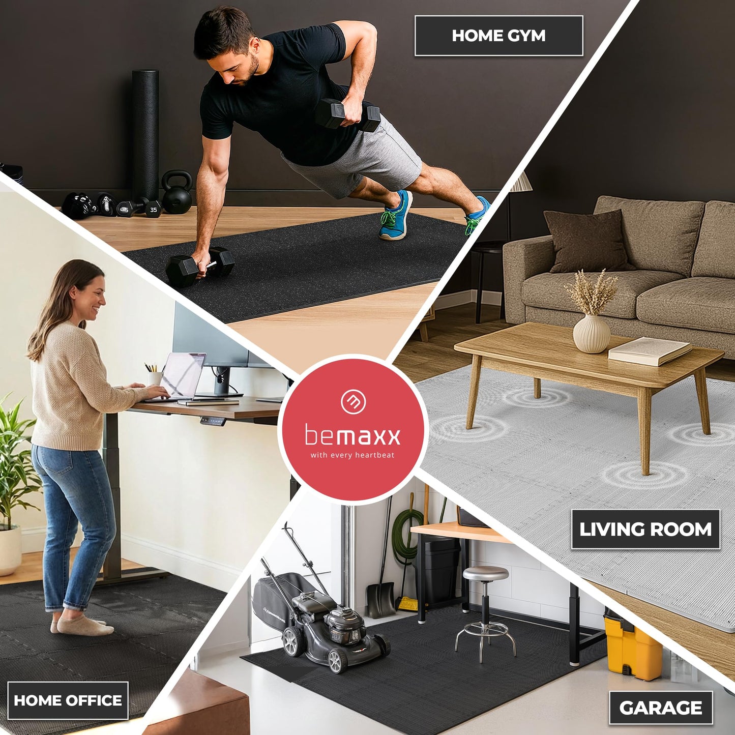 bemaxx Gym Mats Set - EVA Interlocking Foam Floor Tiles (12.6"x12.6"x0.4") Protective Gym Flooring
