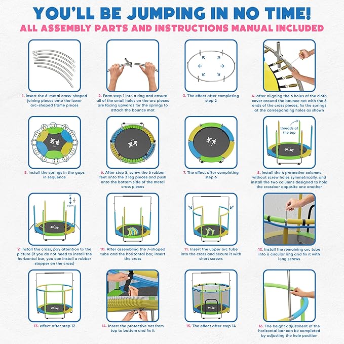 Toddler Trampoline for Kids Ages 3-8 - 5 ft Toddler Trampoline with Net, Basketball Hoop, Ocean Balls, Boxing Bag, Hammock - Indoor and Outdoor for Kids, Backyard