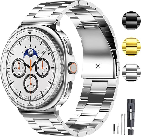 Compatible with Samsung Galaxy Watch 8 Band 40mm 44mm Galaxy Watch 8 Classic 46mm 2025, No Gap Business Stainless Steel Metal Band Strap for Galaxy Watch 8 Men Women, Black