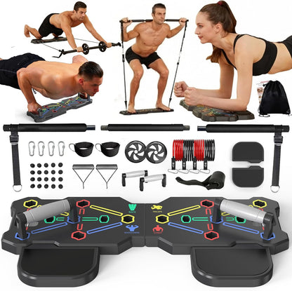 Portable Home Gym Workout System with Push-Up Board, Plank Trainer, Resistance Bands, Ab Roller & 20 Accessories – Full Body Fitness Equipment for Men & Women