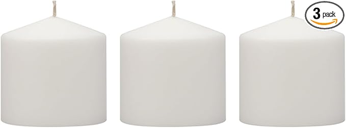 Stonebriar 3 Pack Tall 3 x 3 Inch 18 Hour Long Burning Unscented White Wax Pillar Candles