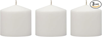 Stonebriar 3 Pack Tall 3 x 3 Inch 18 Hour Long Burning Unscented White Wax Pillar Candles