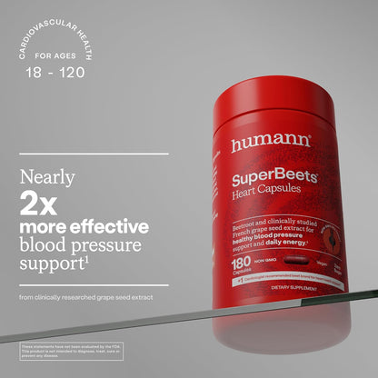 HumanN SuperBeets Beet Root Capsules Quick Release 1000mg, Helps Support Nitric Oxide Production, Blood Pressure, Heart Health, Contains Non-GMO Beetroot Powder, Studied Antioxidants 180 Count