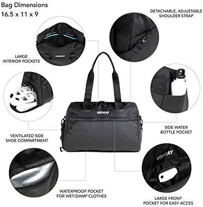 Vooray 25L Trainer Duffel Bag ??Lightweight Travel Duffel for Women and Men with Shoe Pocket, Workout Bag, Weekender for Overnight, Football, Traveling, or Hospital Use