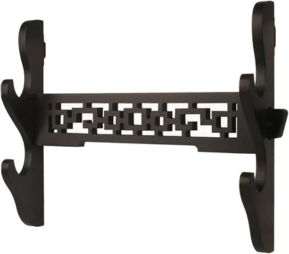 Katana Wall Mount Samurai Sword Display Hanger Lightsaber Holder, Wood Flute Stand Martial Arts Weapon Stand Cosplay Rack Wall Mount (Black, 2-tier)