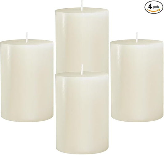 2x3 Inch Ivory Pillar Candles Small Unscented Dripless 24 Hours Column Candles for Dinner Table Christmas Wedding Home Relaxation Spa Church, 4 Packs, IVORY-2X3INCH-4PCS