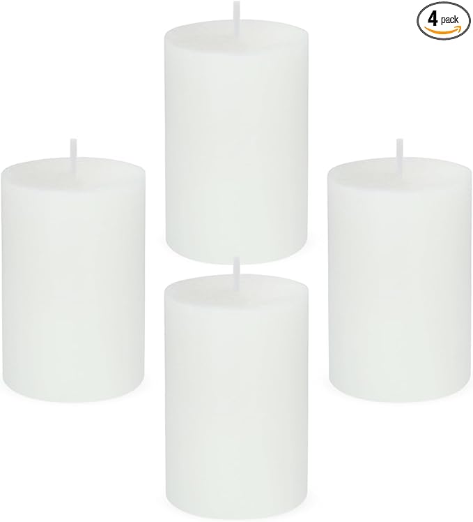 4 Packs Unscented 2x3 Inch White Pillar Candles, Small Dripless Cylinder Wax Candles for Home Wedding Party Table Holiday Spa Decor - 24 Hours Burn Time