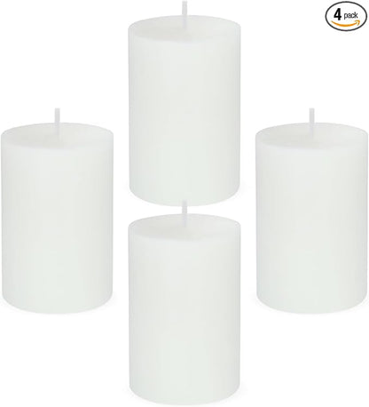 4 Packs Unscented 2x3 Inch White Pillar Candles, Small Dripless Cylinder Wax Candles for Home Wedding Party Table Holiday Spa Decor - 24 Hours Burn Time