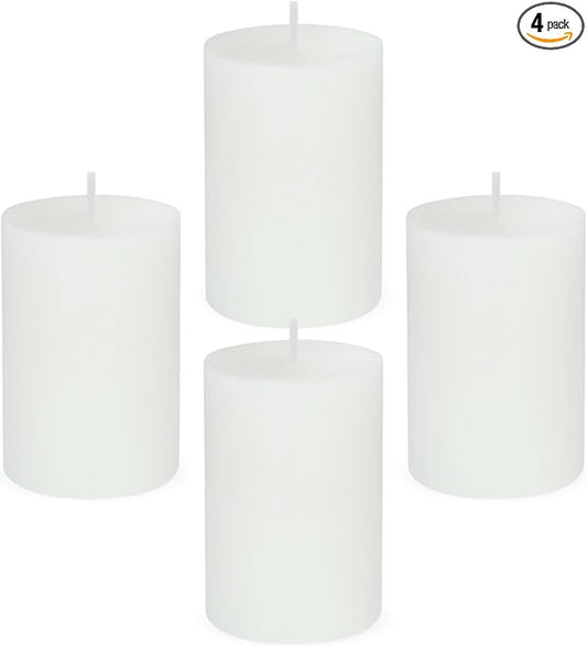 4 Packs Unscented 2x3 Inch White Pillar Candles, Small Dripless Cylinder Wax Candles for Home Wedding Party Table Holiday Spa Decor - 24 Hours Burn Time