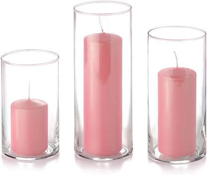 yummi Set of 12 Slim Pillars and Cylinder Vases - Light Rose