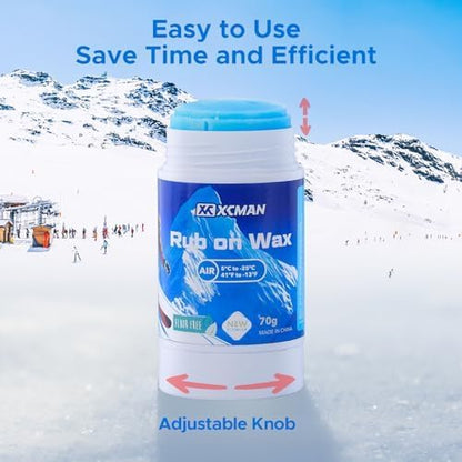 XCMAN Rub on Quick Wax for Ski/Snowboard/Nordic/Cross-Country with Easy cork applicator 70g, Universal Wax for Most Temperature, New Formula Snowboard Wax PFAS-free