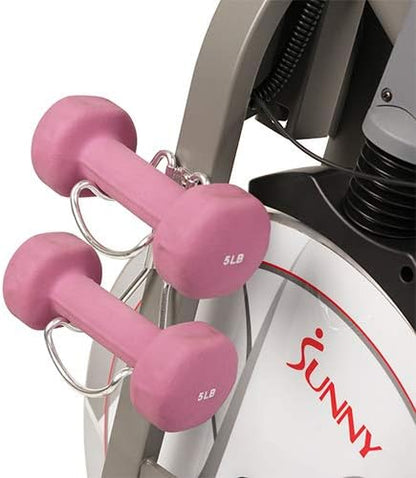 Sunny Health & Fitness Indoor Cycling Exercise Bike w/Pulse Sensors & 4-Way Adjustable Seat, Stationary Home Cardio Training Machine w/Micro-Adjustable Magnetic Resistance for Intensive Cardio Session