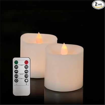 3x3 Flickering Flameless Candles Set of 2,3 inch Real Wax LED 600 Hours Battery Candles with Timer Remote,Control for Wedding Party Indoor, White