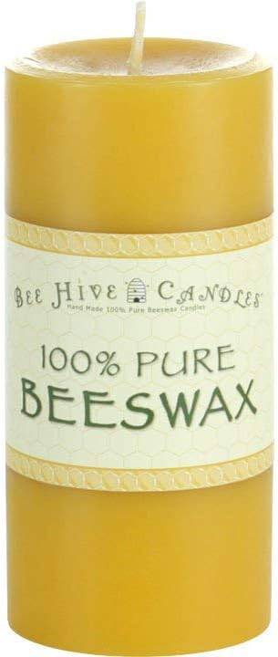 100% Pure Beeswax Pillar Candle (3" x 6") | Natural Beeswax Candles | Soy, Paraffin & Fragrance Free | Handmade in The USA